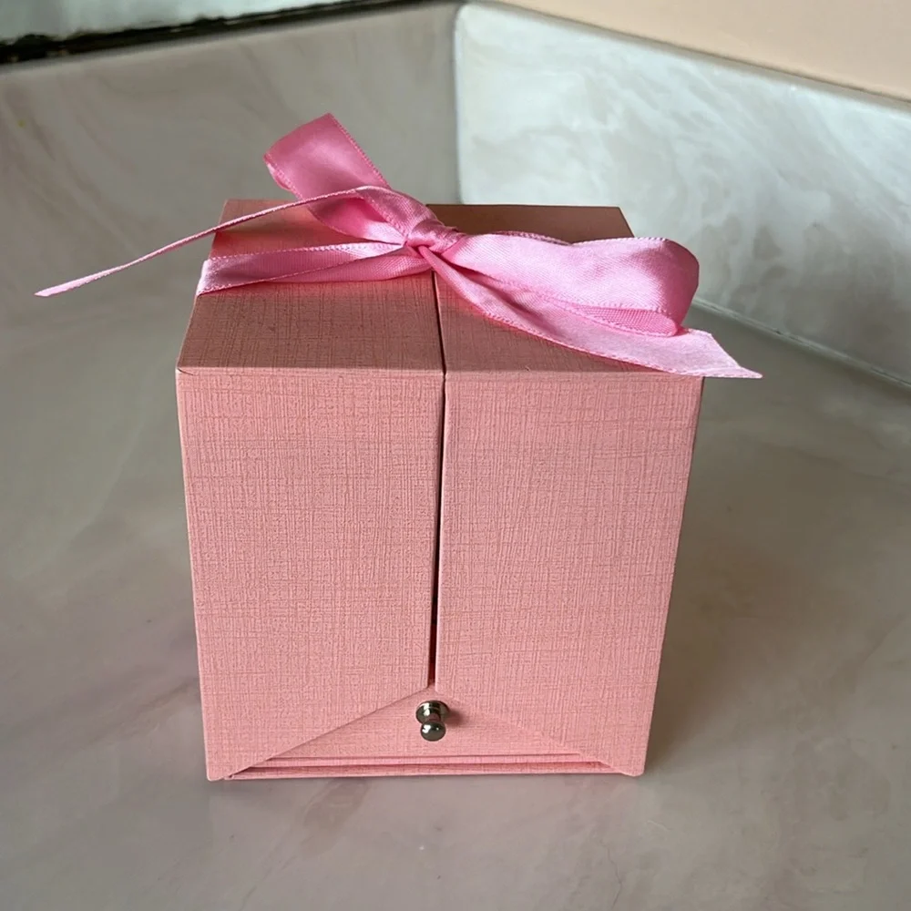 Pink Jewelry Gift Box with Ribbon and Pink Faux Rose inside
